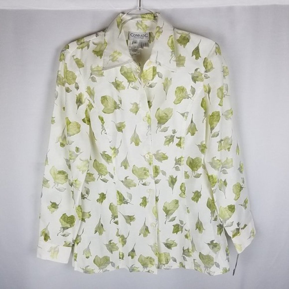 ConradC Collection blouse white w/sheer‎ burnouts 6